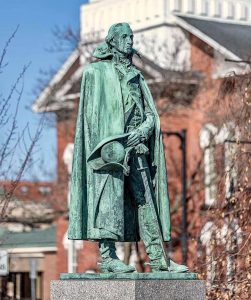 Historic conservation project before picture of statue general shepherd